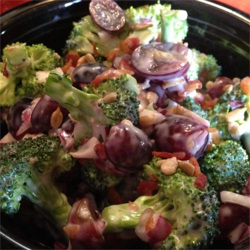 Broccoli Salad with Red Grapes, Bacon, and Sunflower Seeds