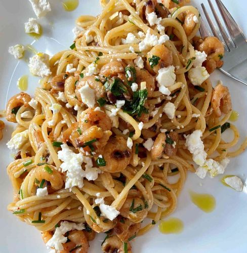 Shrimp, Feta, and Espelette Pepper Pasta