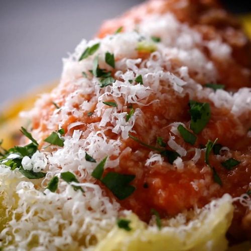 Microwave Spaghetti Squash & Meatballs