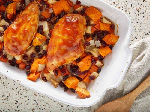 Baked BBQ Chicken with Sweet Potato and Cranberries