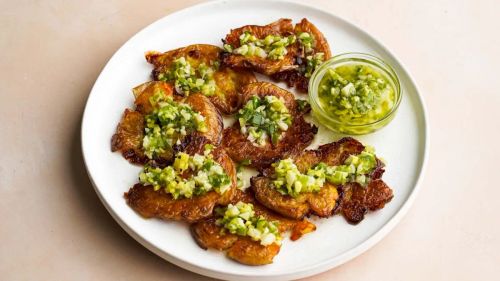 Crispy Smashed Potatoes With Ginger Scallion Sauce