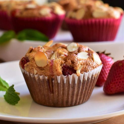 Strawberry, Lemon, and Almond Oatmeal-Yogurt Muffins