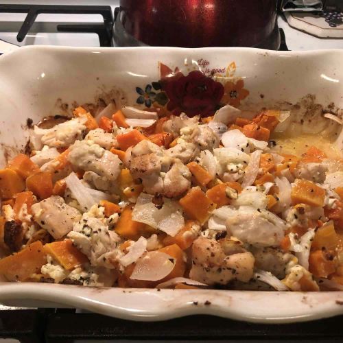 Garlic-Feta Roasted Butternut Squash with Chicken