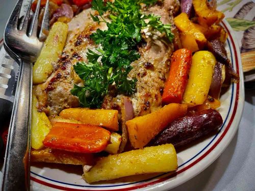 Sheet Pan Balsamic Pork Tenderloin with Rainbow Vegetables