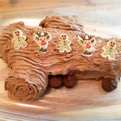 No-Bake Chocolate Yule Log with Chocolate Mushrooms