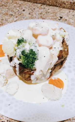 Chicken Stuffed Potatoes with Alfredo Sauce