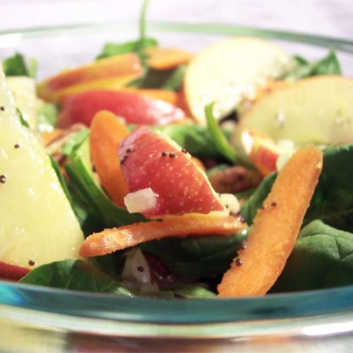 Apple, Pecan, Cranberry, and Avocado Spinach Salad with Balsamic Dressing