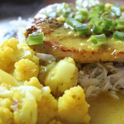 Curried Pork Chops and Cauliflower with Basmati Rice