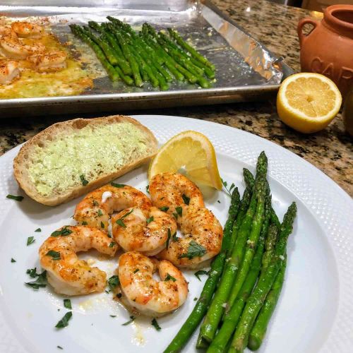 Sheet Pan Lemon Butter Garlic Shrimp with Asparagus