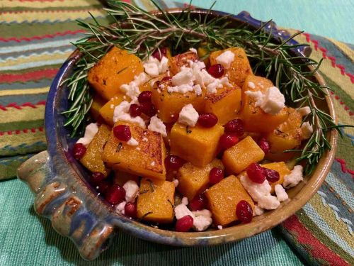 Roasted Butternut Squash with Goat Cheese, Pomegranate, and Rosemary