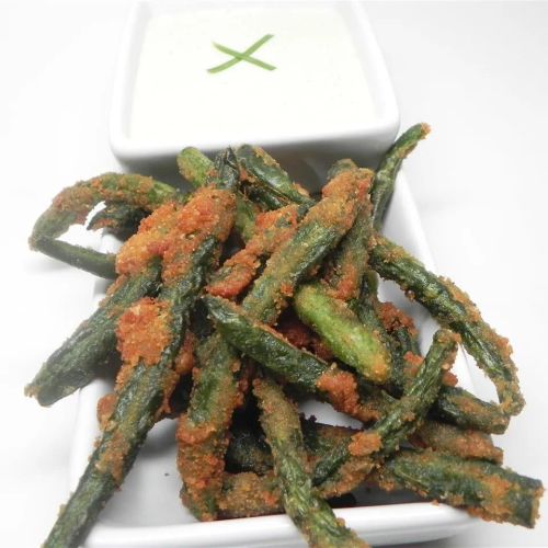 Green Bean Fries with Cucumber Wasabi Dip