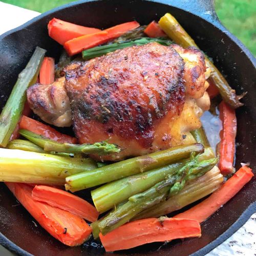 Roasted Honey-Mustard Chicken Thighs with Vegetables