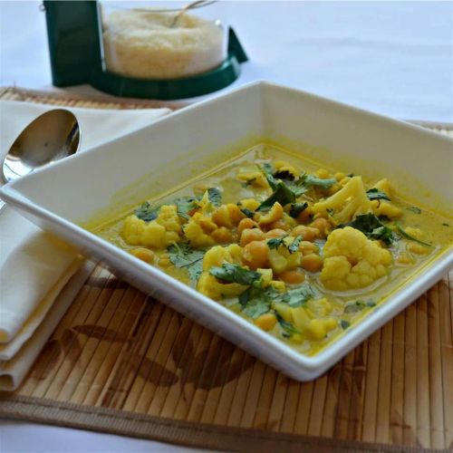 Curried Chicken Soup with Chickpeas and Cauliflower