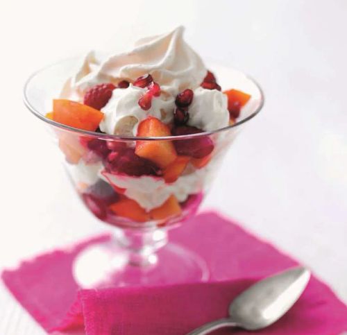 Persimmon, Raspberry, and Pomegranate Eton Mess