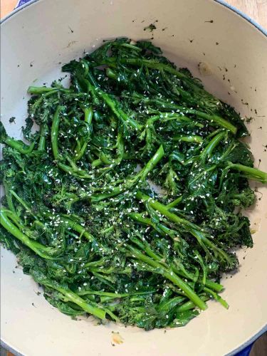 Garlic-Sesame Purple Sprouting Broccoli