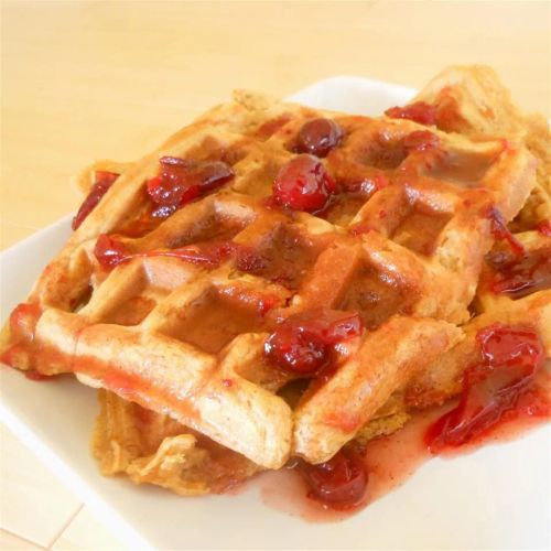 Sweet Potato Waffles with Cranberry Maple Syrup