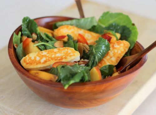 Spinach, Nectarine, and Halloumi Salad