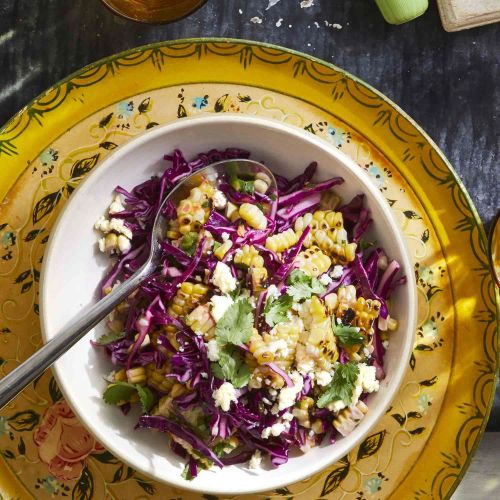 Grilled Corn and Red Cabbage Slaw