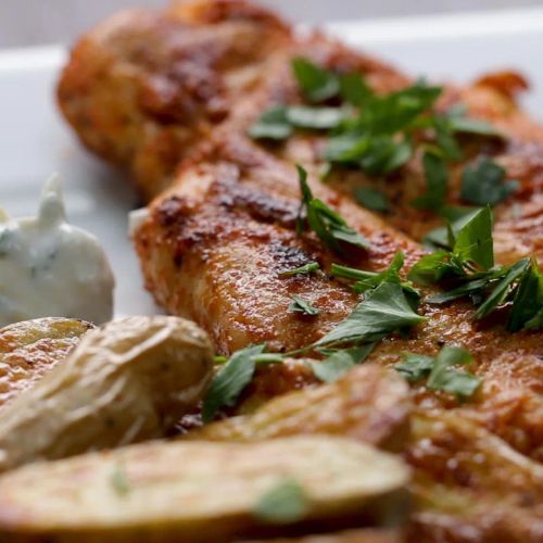 Paprika-Spiced Chicken With Lemon Yogurt And Crispy Potatoes