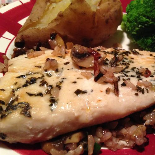 Pan-Fried Mahi Mahi with Mushrooms and Wild Rice