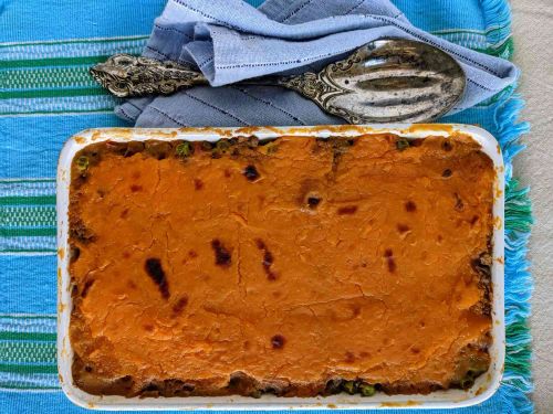 Dutch Oven Plant-Based Cottage Pie with Sweet Potatoes