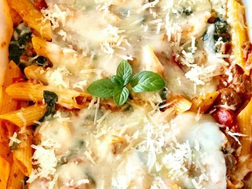 Three-Cheese Chicken Penne Pasta Bake