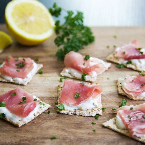 Prosciutto Bites with Mustard Creme Fraiche