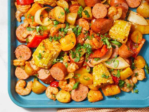 Sheet Pan Shrimp and Sausage Bake