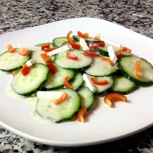 Cold Cucumber Salad with Feta and Bell Pepper