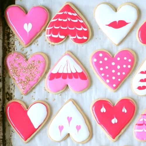 Heart Cookies Decorated with Royal Icing