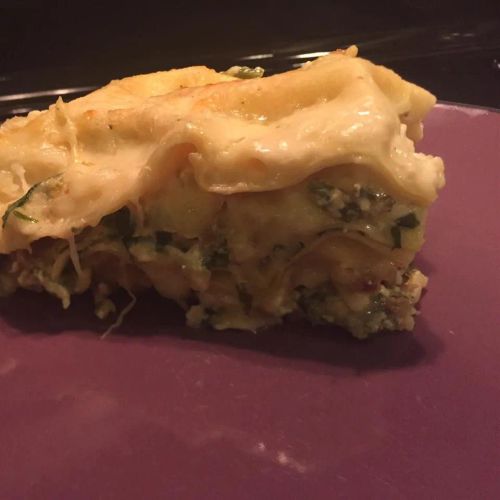 Mushroom Lasagna with Hot Sausage and Spinach