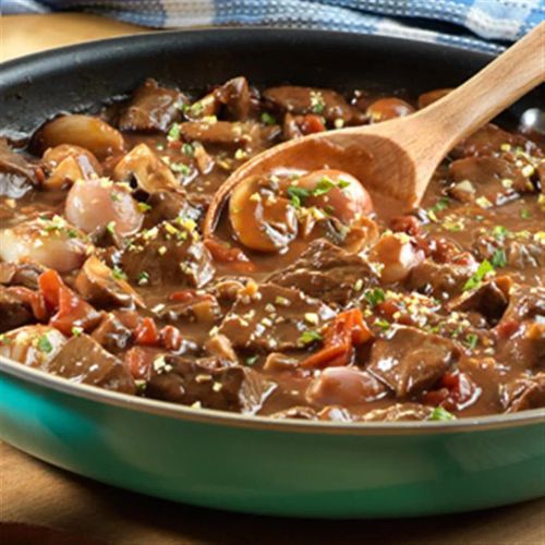 Braised Beef with Shallots and Mushrooms