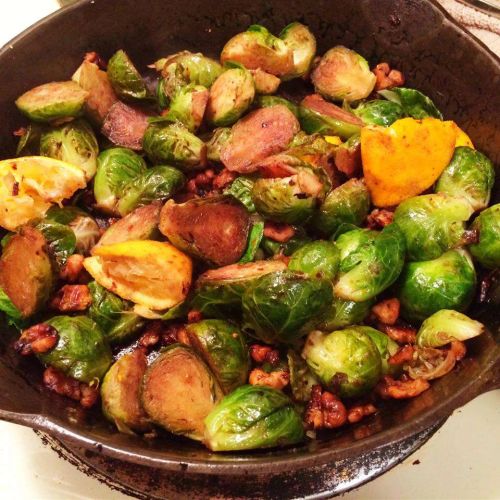 Browned Brussels Sprouts with Orange and Walnuts