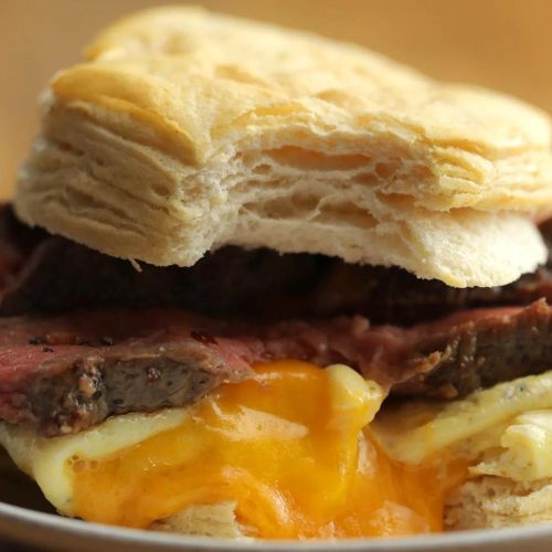 Steak, Egg, And Cheese Breakfast Sandwich