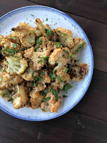 Roasted Cauliflower with Tahini and Sriracha