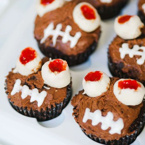 Halloween Chocolate Cupcakes with Monster Peanut Butter Eyes