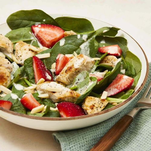 Chicken Strawberry Spinach Salad with Ginger-Lime Dressing