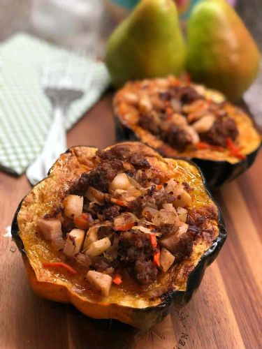 Sausage- and Pear-Stuffed Acorn Squash