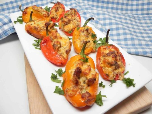 Air Fryer Mini Peppers Stuffed with Cheese and Sausage